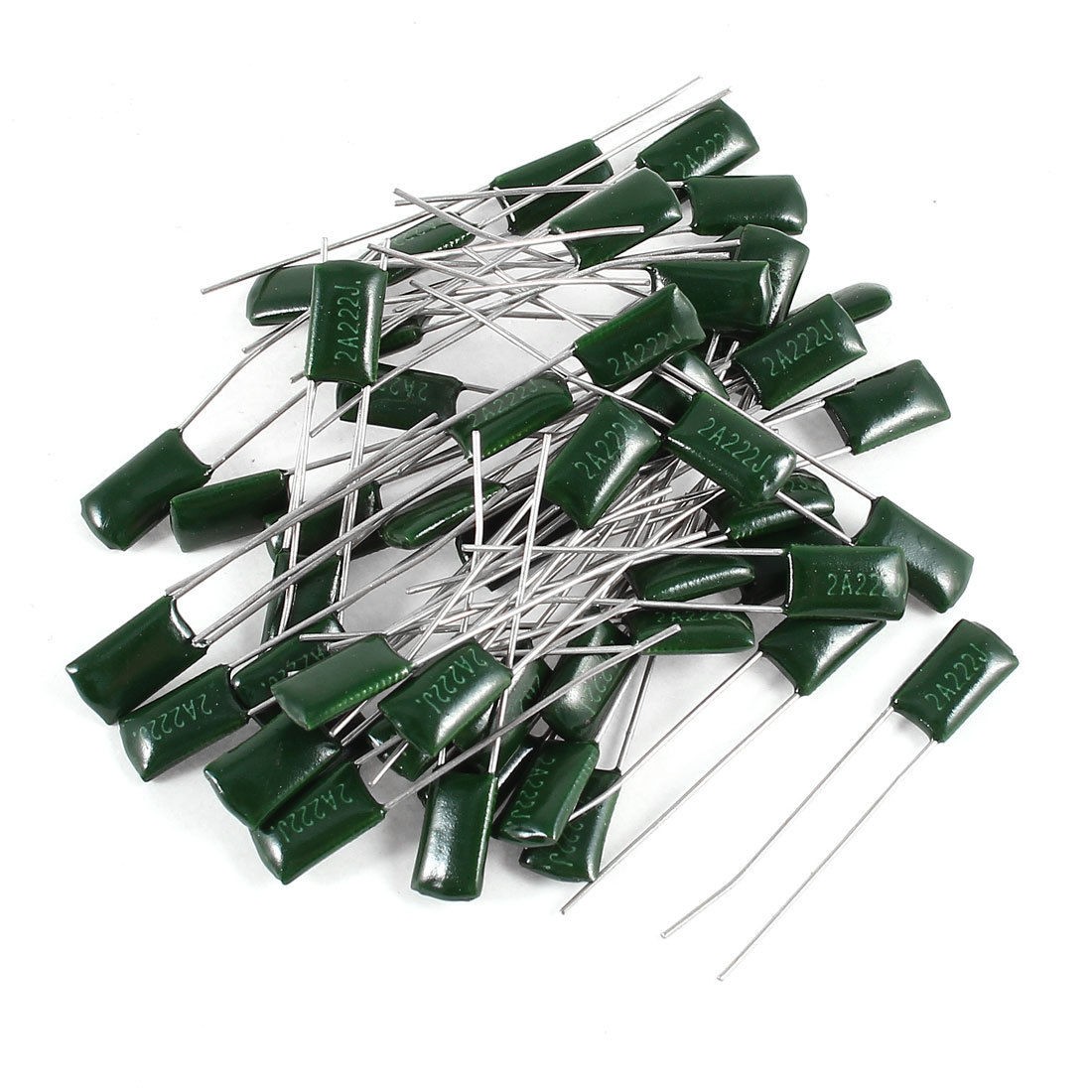 50 Pcs Radial Leads Polyester Film Capacitance Capacitors 2A222J 100V 2.2nF 5%