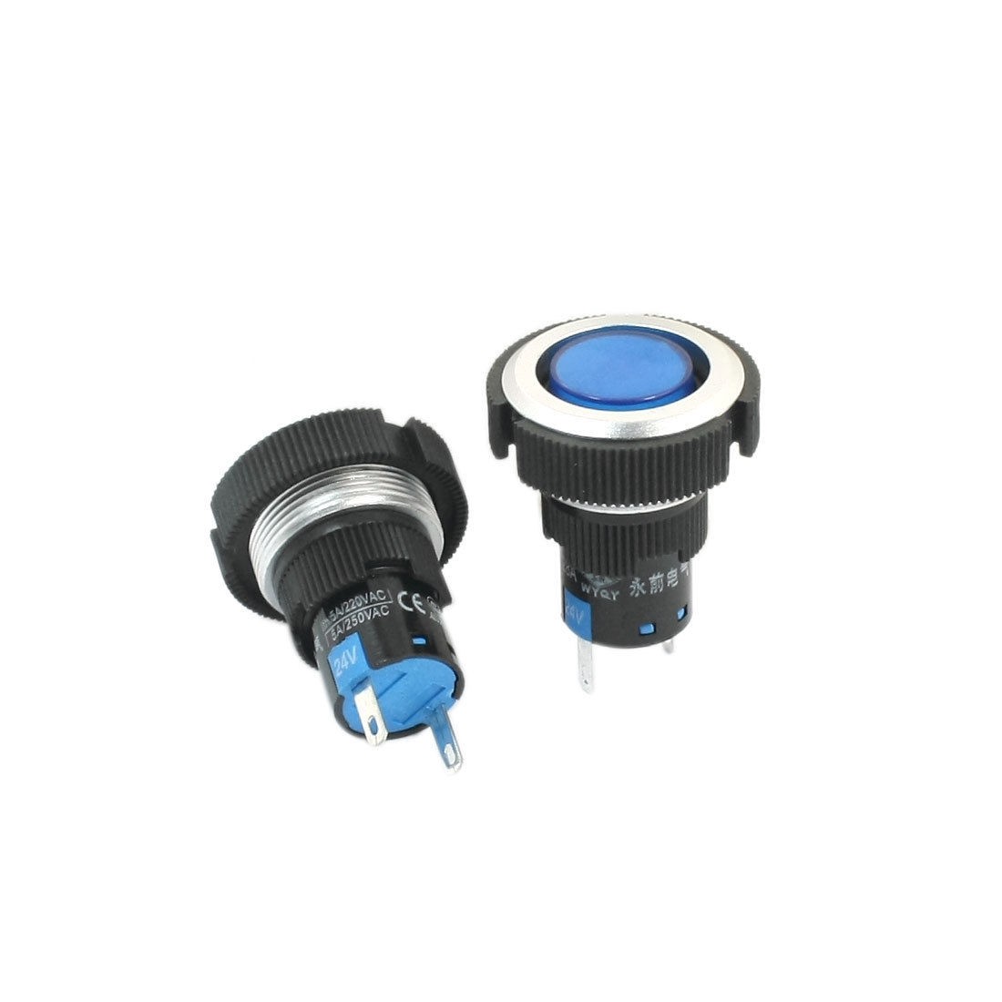 2 Pieces 24V 22mm Dia Thread 2 Terminals Pilot Signal Indicator Light Blue