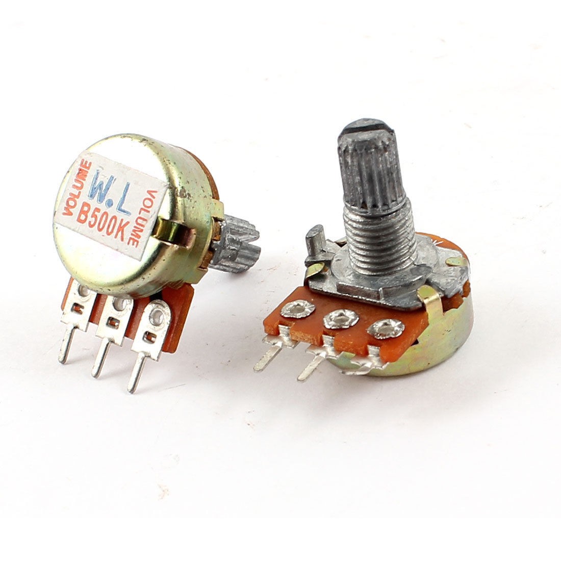 B500K 500K ohm 3 Pins Split Shaft Rotary Linear Dual Taper Potentiometer 2pcs
