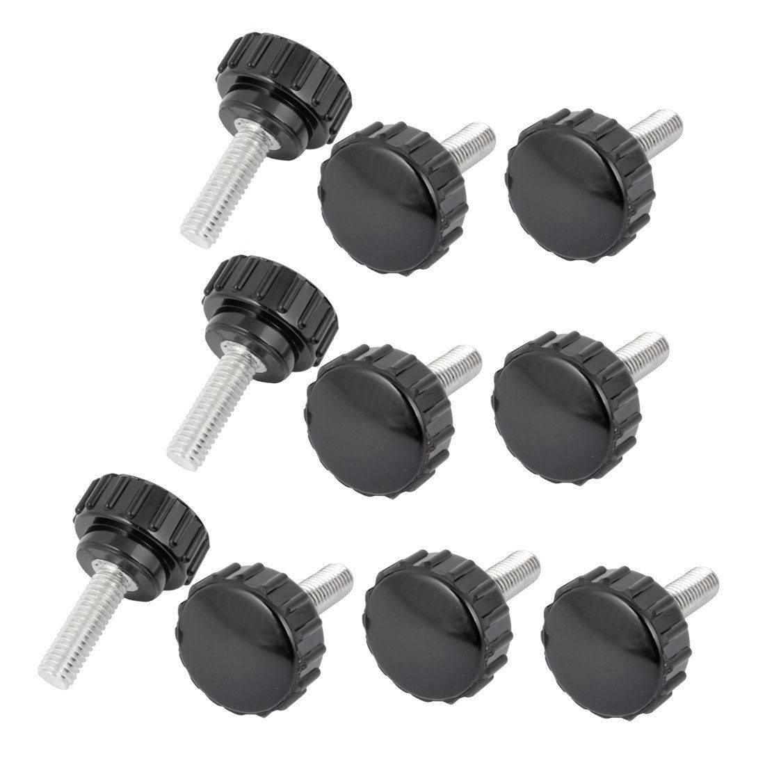 M6 x 22mm  x 20mm Male Thread Round Head Black Knurled Grip Knob 10 Pcs