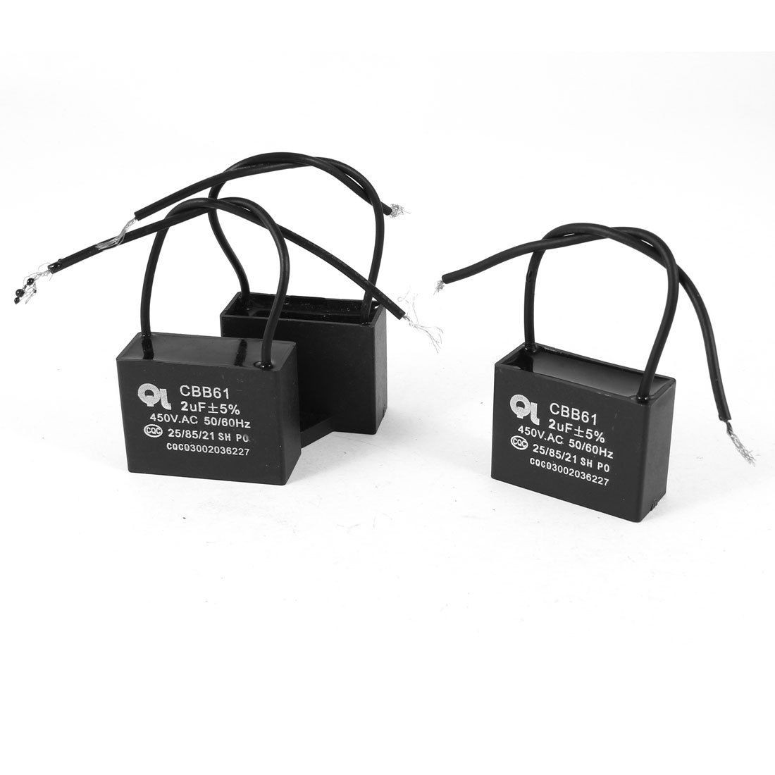 AC 450V 2uF 5% 2 Wired Metalized Polypropylene Film Motor Capacitor Black 3 Pcs