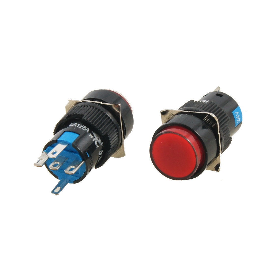 2 Pcs Red Round Cap DC 24V Light Latching Push Button Switch AC 250V 5A