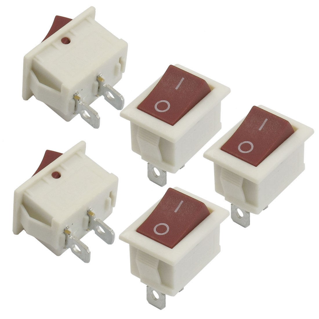 5 Pcs 2 Pin SPST On/Off Rocker Switch AC 6A/250V 10A/125V White Wlulb