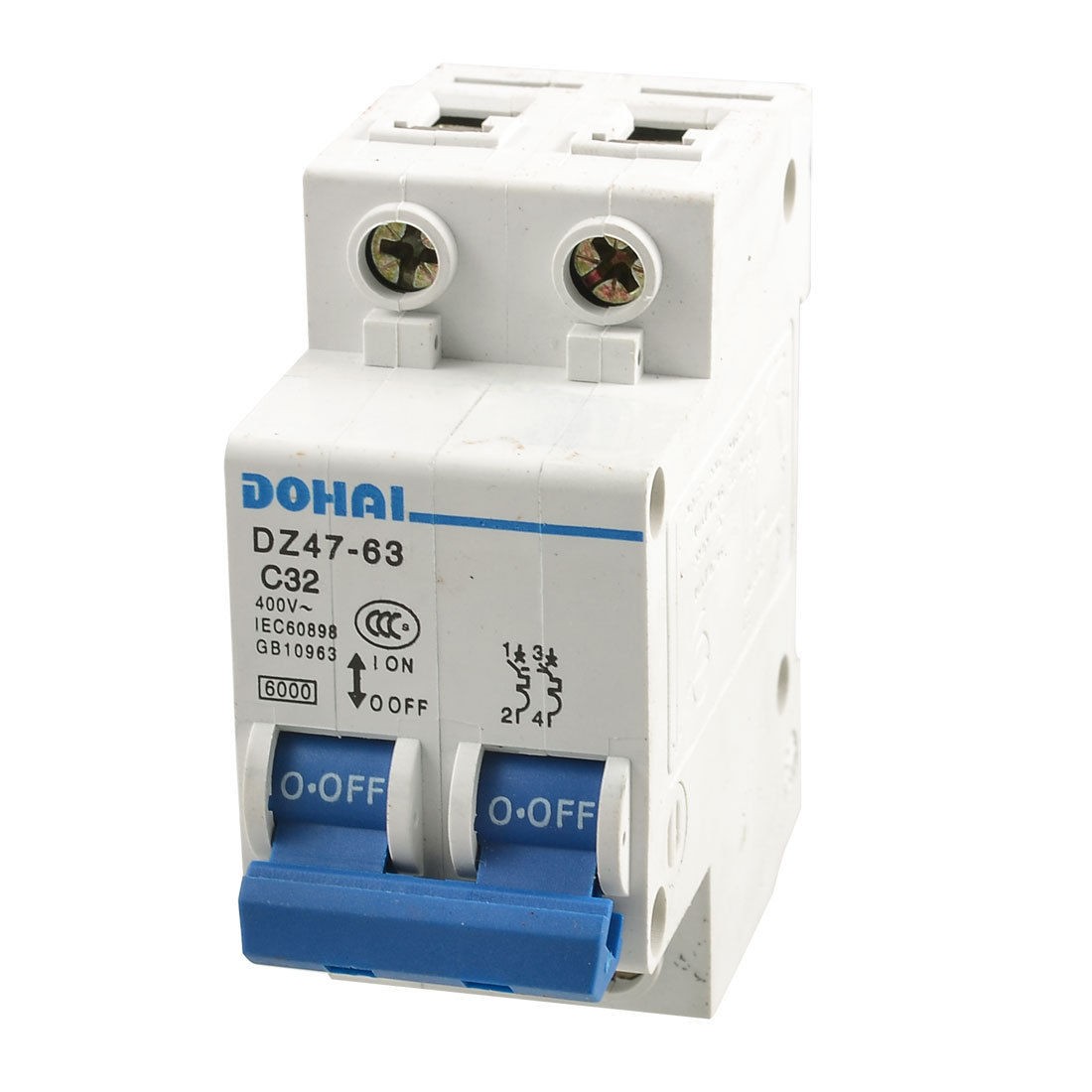 32A Rated Current AC 400V 2 Pole Overload Protection Mini Circuit Breaker