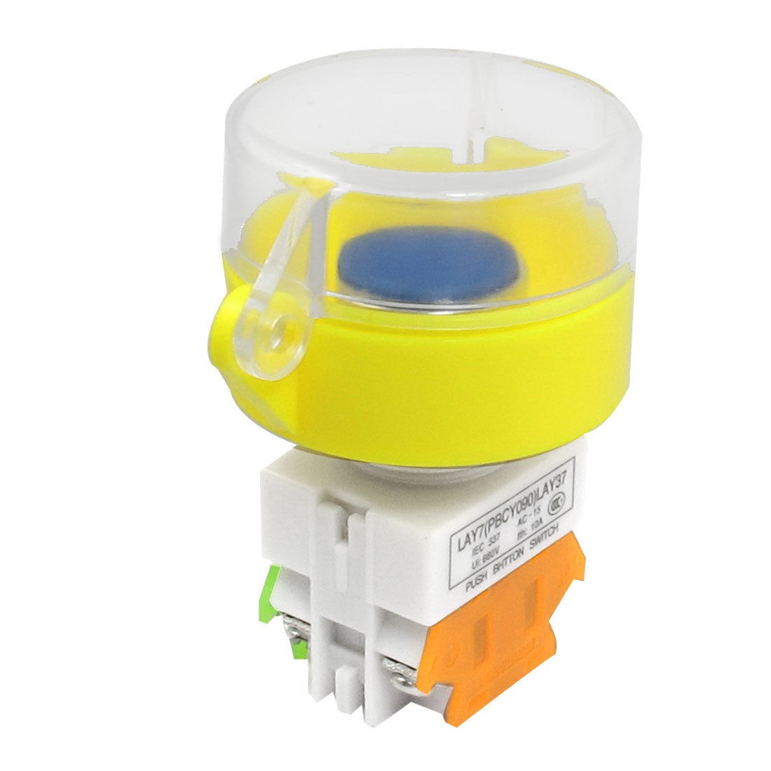 660V 10A 1NO 1NC Momentary Blue Button Yellow Protective Cover Pushbutton Switch