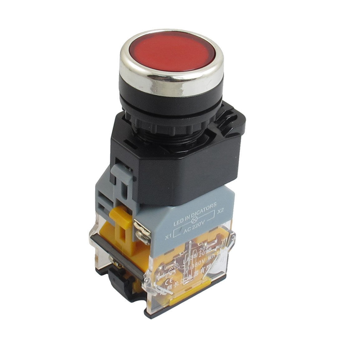Red Momentary AC 220V LED Illuminated NO/NC Push Button Switch 380VAC 10 A