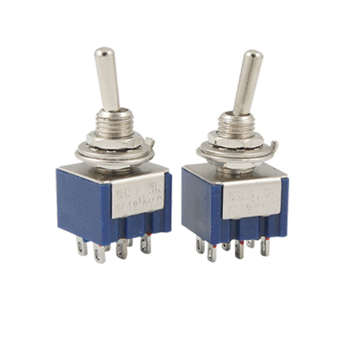 2 Pcs AC 125V 6A Mini DPDT ON/ON Toggle Switchs w 6 Terminal