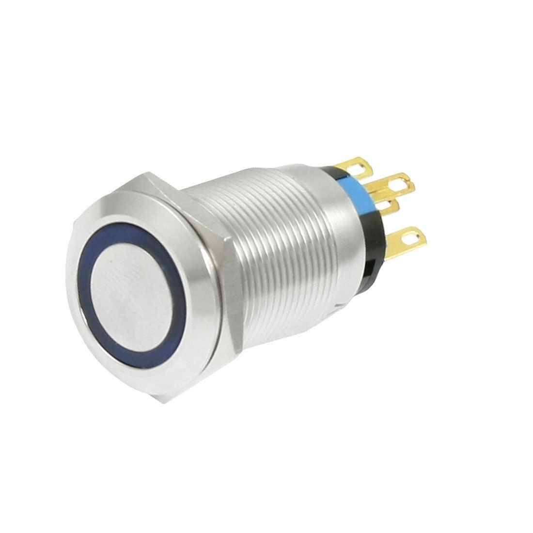 19mm 24V Momentary Blue LED Pilot Light Flat Stainless Push Button Switch