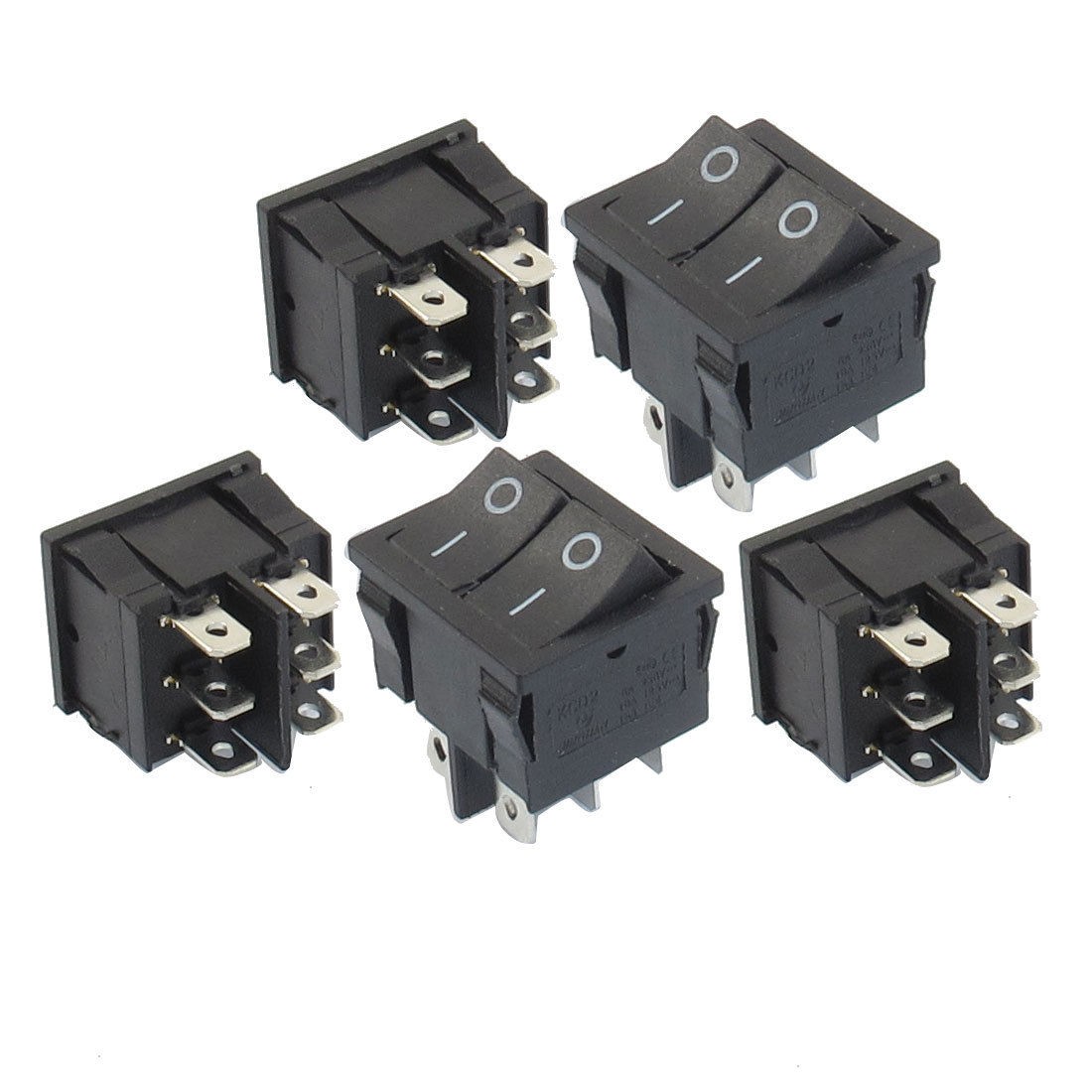 5 Pcs 6 Pin SPDT Black Button On/On Rocker Switch AC 6A/250V 10A/125V