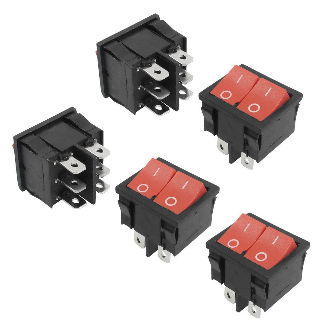 5 Pcs 6 Pin SPDT Red Dual Snap in On/On Rocker Switch AC 6A/250V 10A/125V