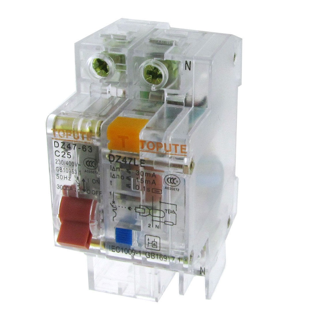 Transparent AC 230V 400V 25A 1P+N Earth Leakage Circuit Breaker