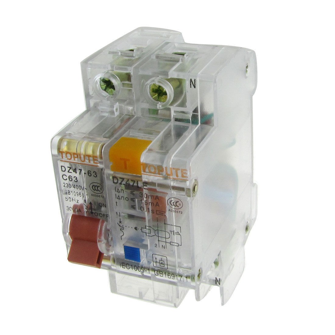 Transparent AC 230V 400V 63A 1P+N Earth Leakage Circuit Breaker