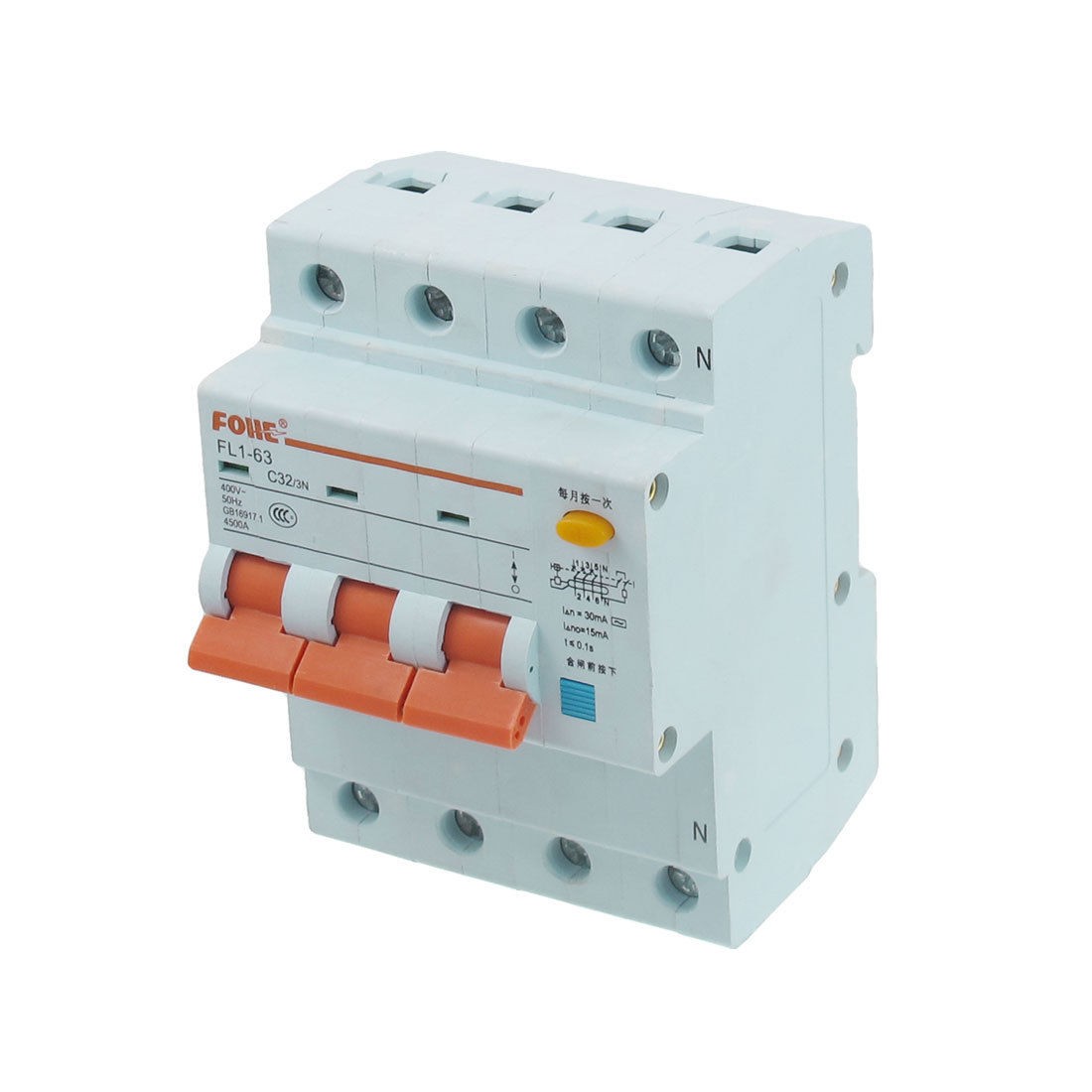 AC 400V 32A 3 Pole 3P+N Overload Protection Miniature Circuit Breaker