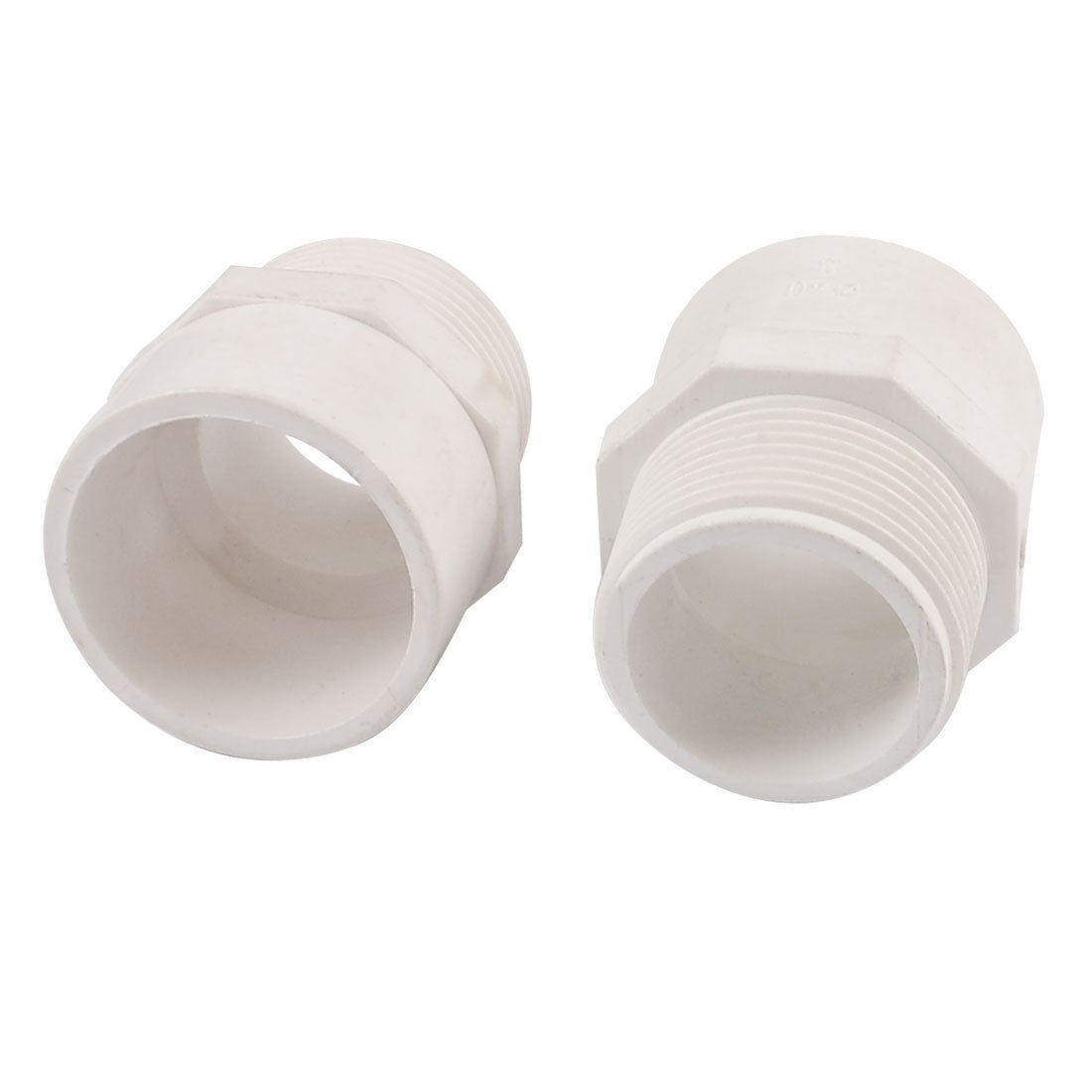 2 Pcs 1.575" Male Thread PVC Pipe Tube Adapter Connectors White