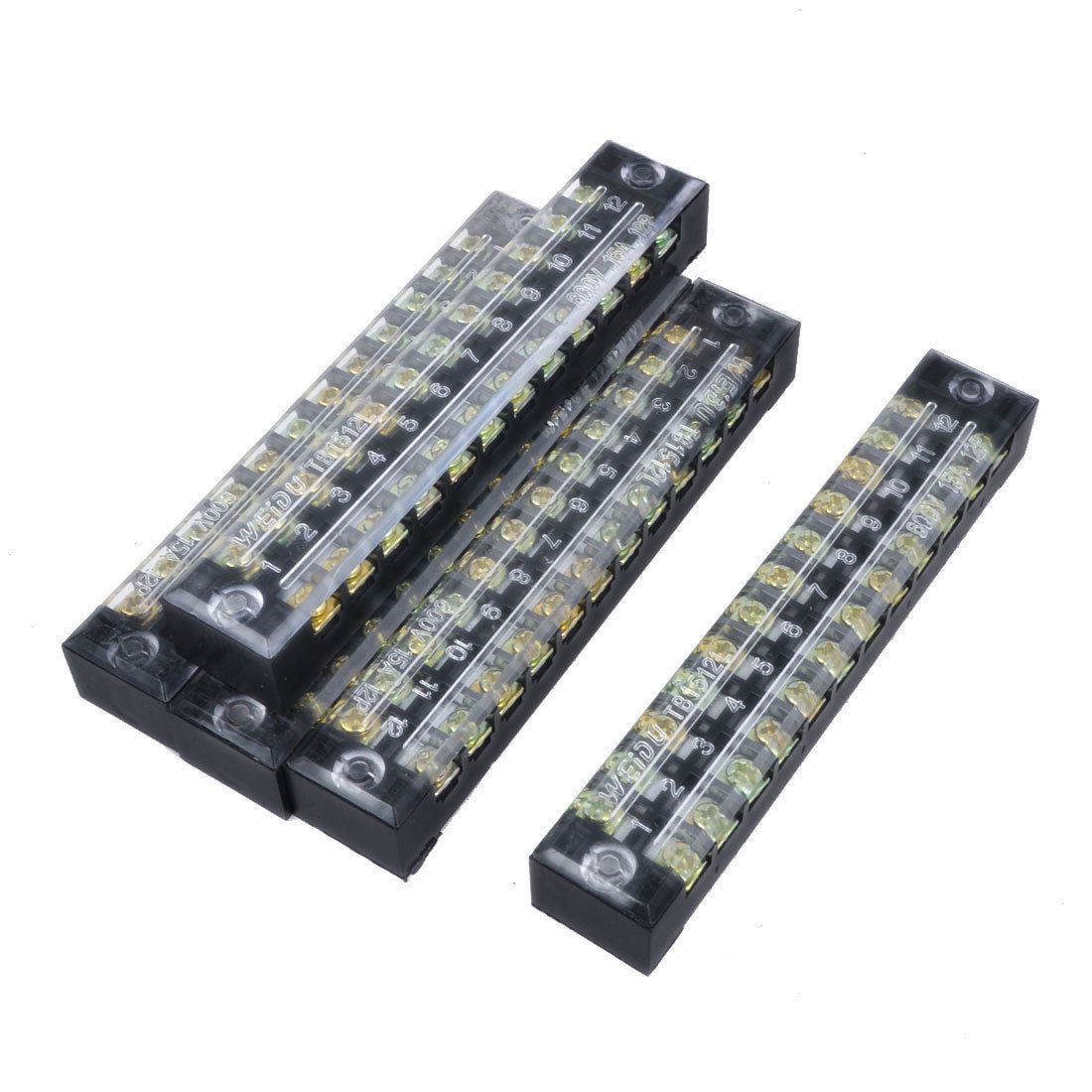 5pcs Clear Cover 2 Row 12P Cable Connector Barrier Terminal Strip Block 600V 15A