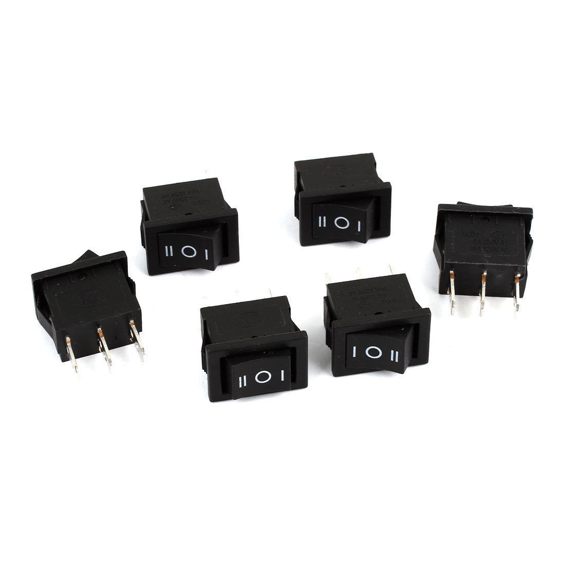 5Pcs Black AC250V 6A AC125V 10A 3 Position Locking SPDT Rocker Switch