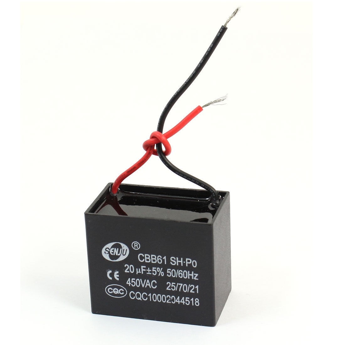 AC 450V CBB61 20UF Wired Polypropylene Film Motor Capacitor Black