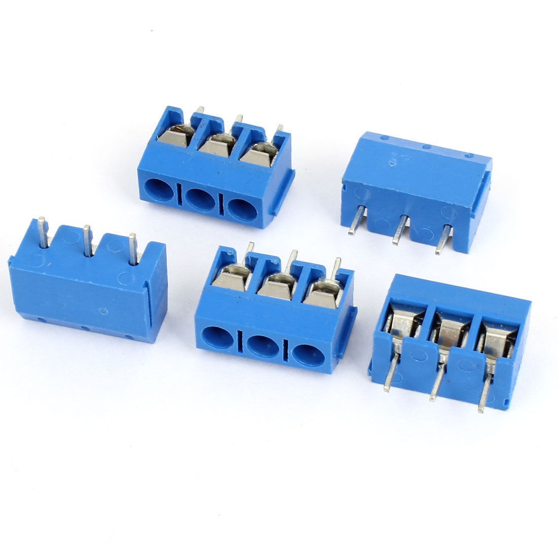 5 Pcs AC 300V 16A 5mm Pitch 3P PCB Screw Terminal Block Connector Blue