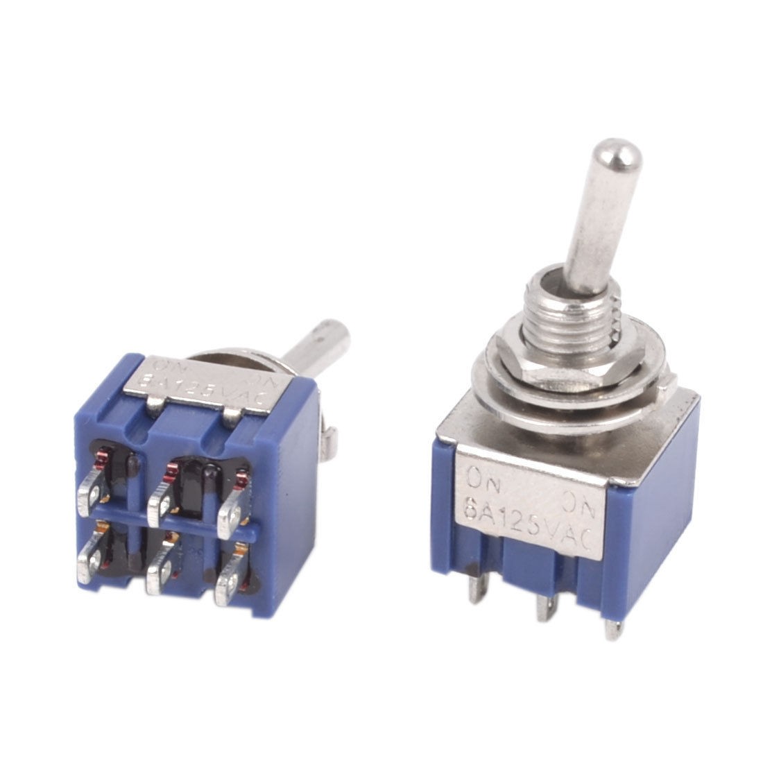 AC 125V 6A Panel Mounting DPDT 6-Pin 2 Position On/On Toggle Switch 2 Pcs