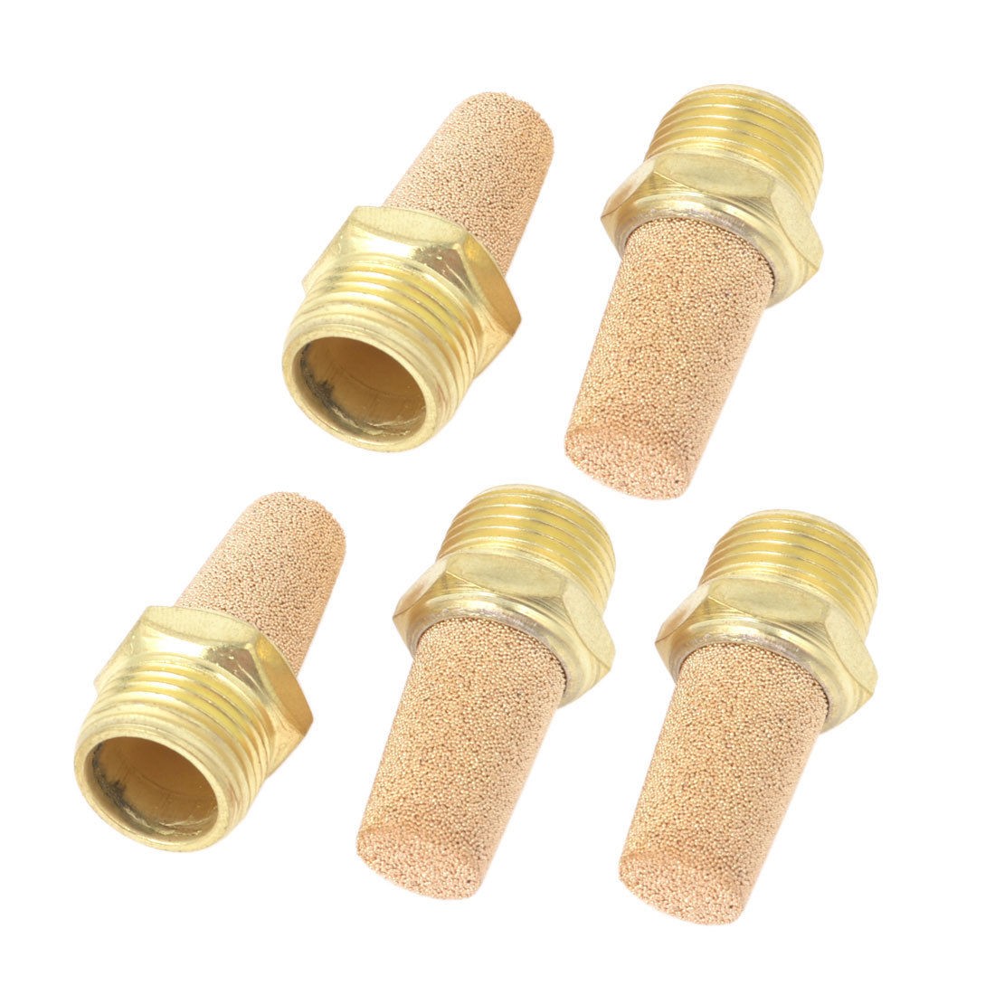 5Pcs Brass 16mm 3/8PT Male Thread Noise Reducing Pneumatic Muffler Silencer