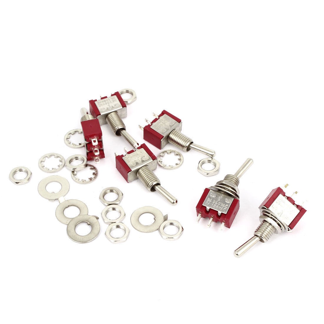 6Pcs AC 250V 2A 120V 6A ON-PFF-ON 3 Way SDPDT 3 Pins Toggle Switch