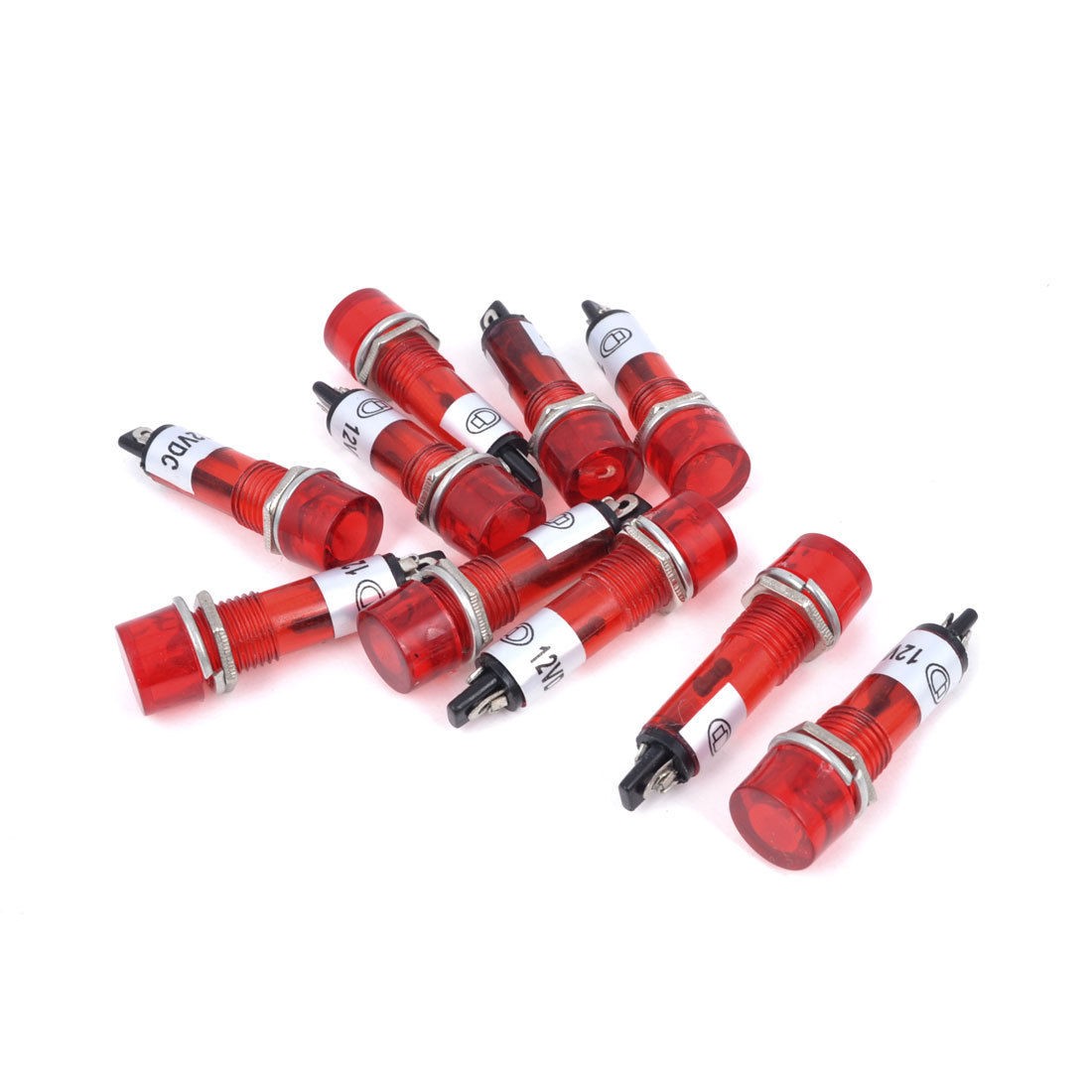 10 Pcs AC DC 12V 9mm Thread Dia Red Bulb Power Signal Indicator Pilot Light Lamp