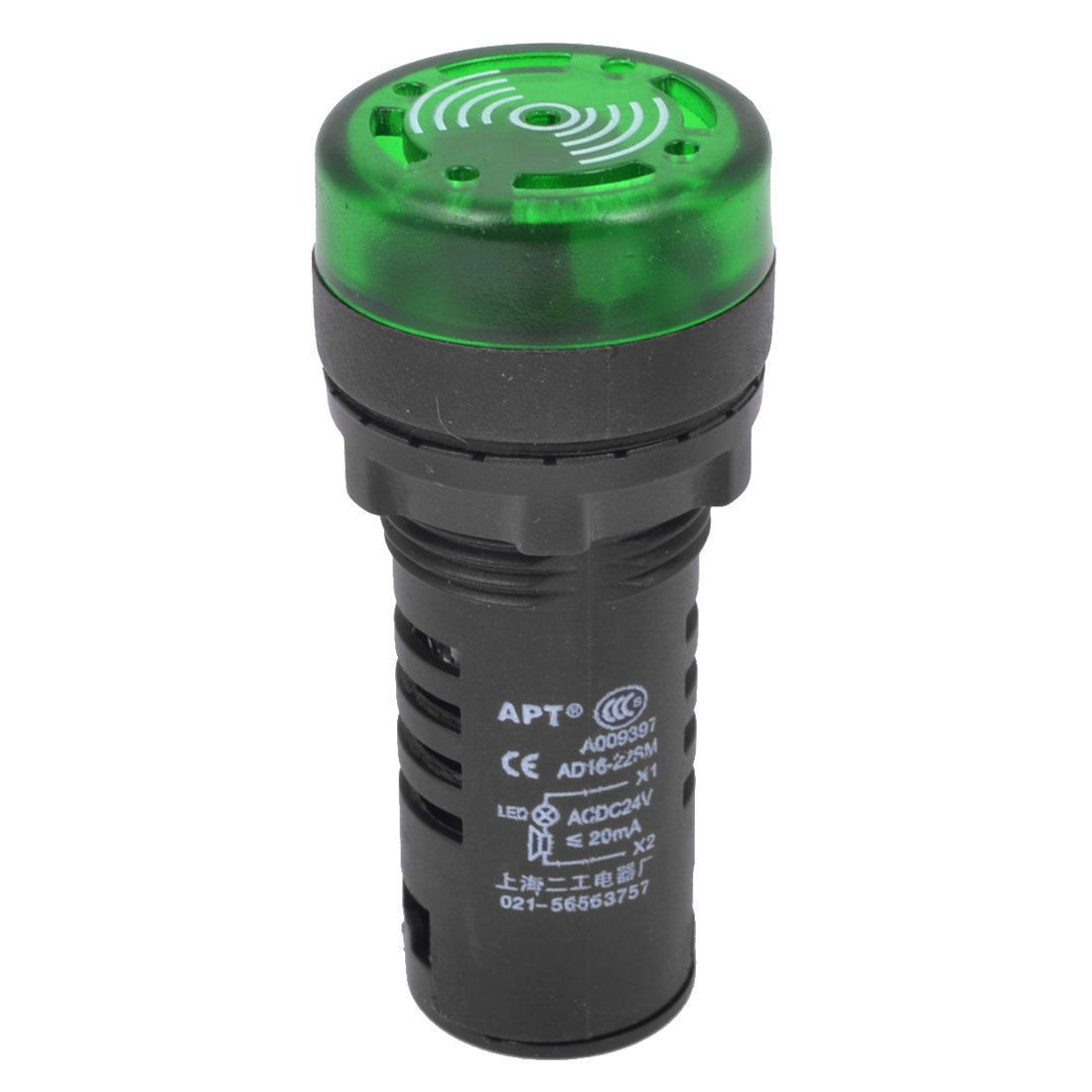 Panel Mount AC/DC 24V Green LED Buzzer Alarm Signal Indicator Light Lamp