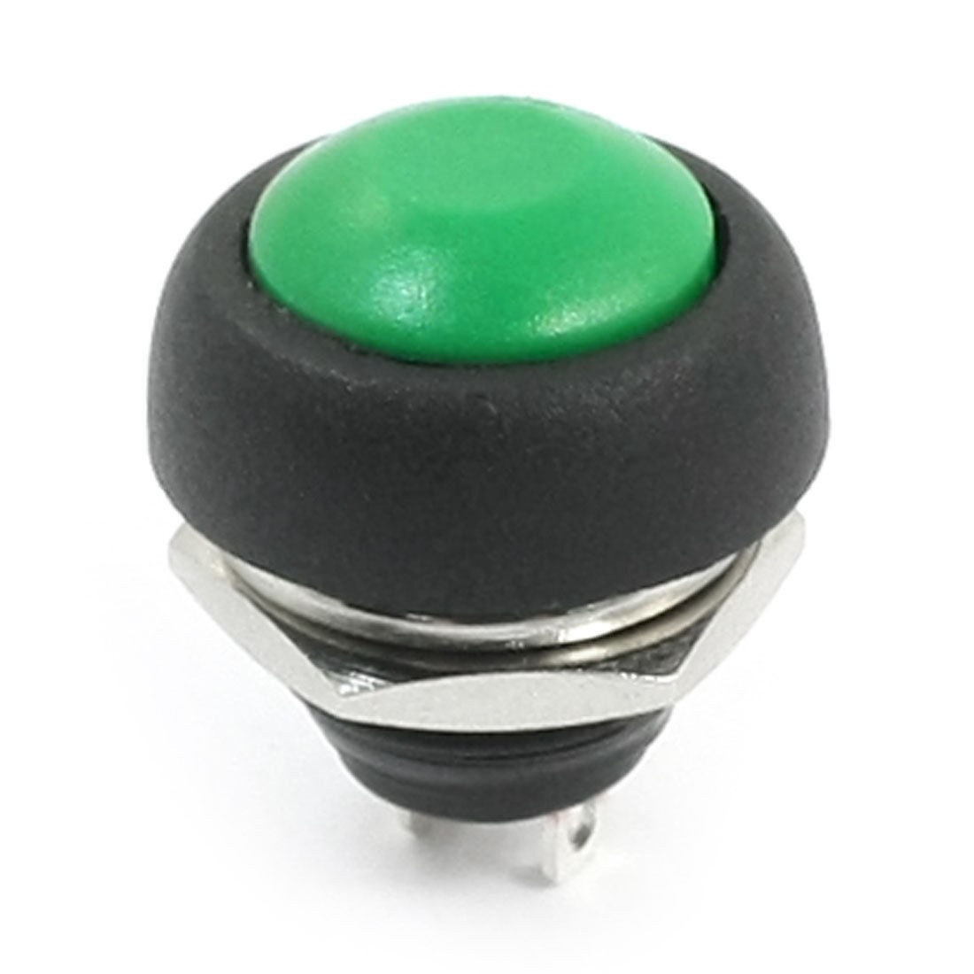 12mm Thread SPST OFF/ON Momentary Green Round Head Plastic Push Button Switch
