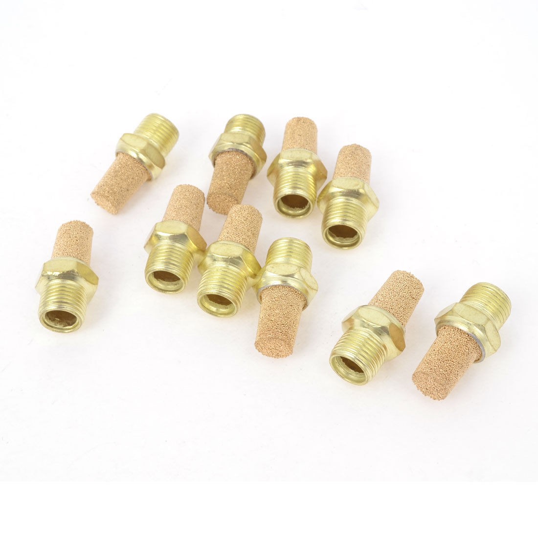 1/8PT Male Thread Brass Pneumatic Air Exhaust Silencer Muffler Gold Tone 10 Pcs