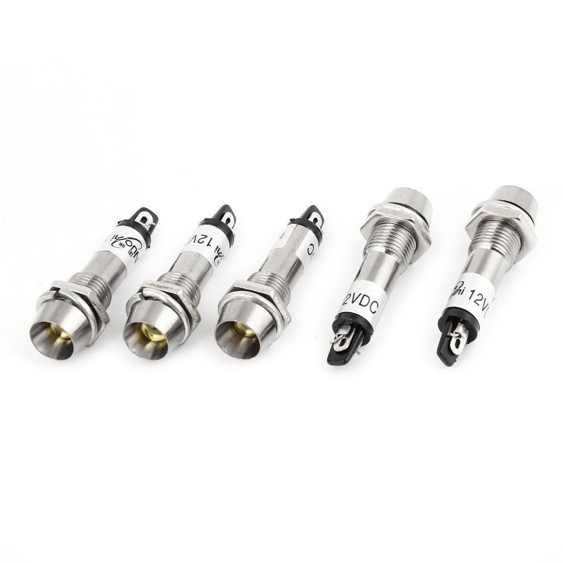 5 Pcs DC 12V 8mm Thread Yellow Bulb Power Signal Indicator Pilot Light Lamp