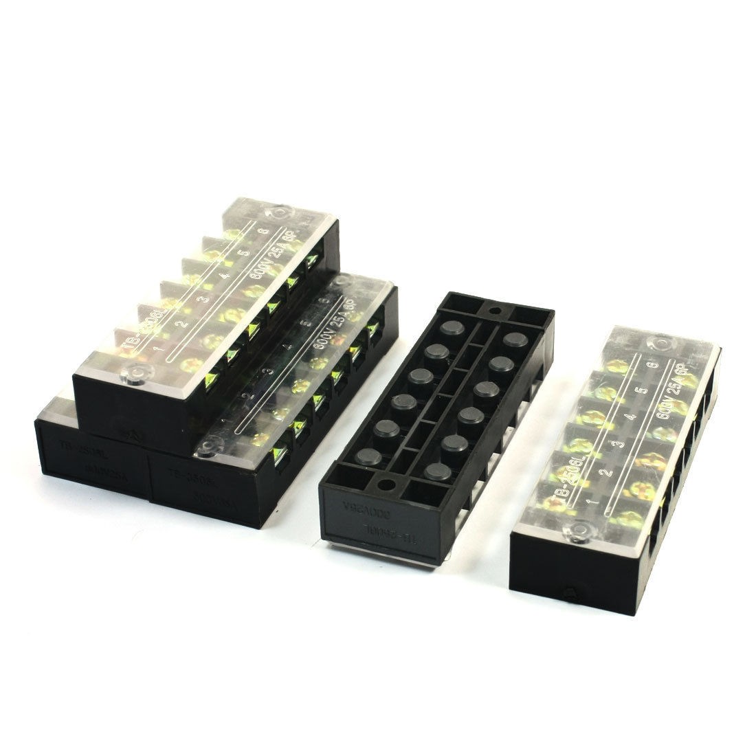 5pcs Double Rows 6P 6 Positions Covered Barrier Screw Terminal Block 600V 25A