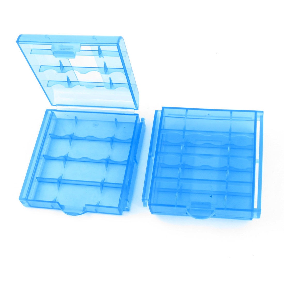 Blue Plastic 4 Capacity AA Battery Holder Case Storage Box Clear 2PCS