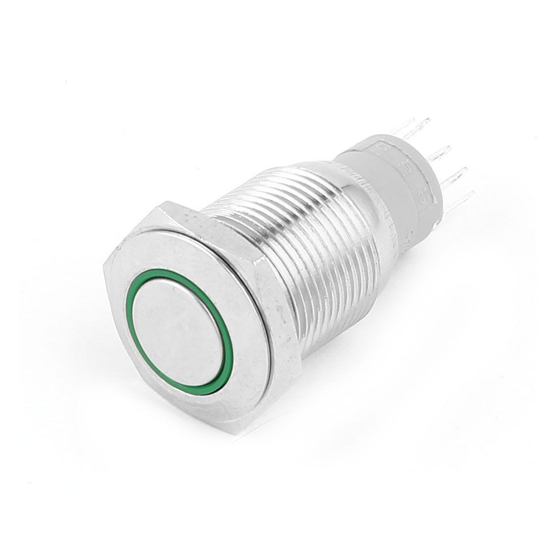 Green Angel Eye Power Symbol LED SPDT Momentary Metal Push Button Switch 16mm