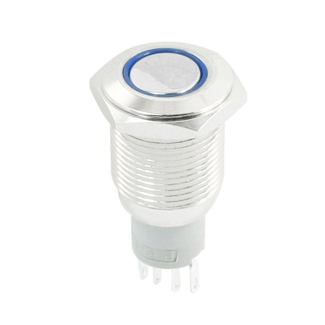 DC12V Blue LED Indicator SPDT 16mm Thread Latching Metal Push Button Switch