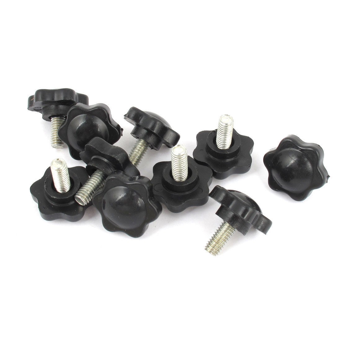10PCS M6 x 12mm x 25mm  Hardware Star Clamping Knob Black Silver Tone