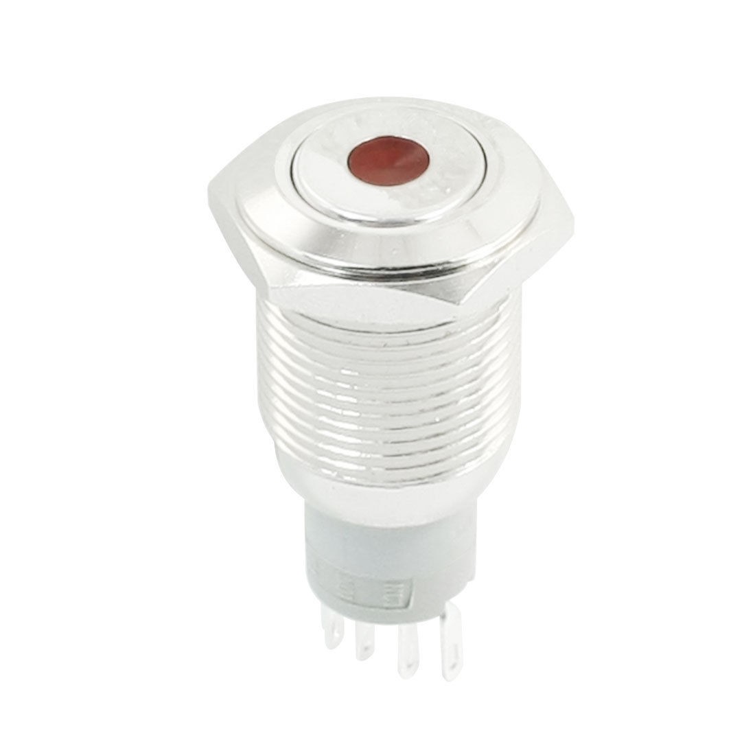 DC 12V Red Dot LED Indicator SPDT 16mm Latching Type Metal Push Button Switch