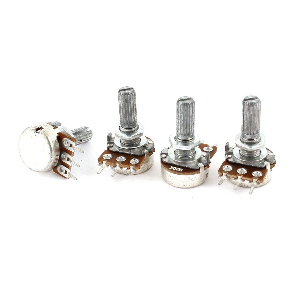 4 Pcs Type B Single Linear 20mm Shaft Rotary Taper Potentiometers 20K Ohm