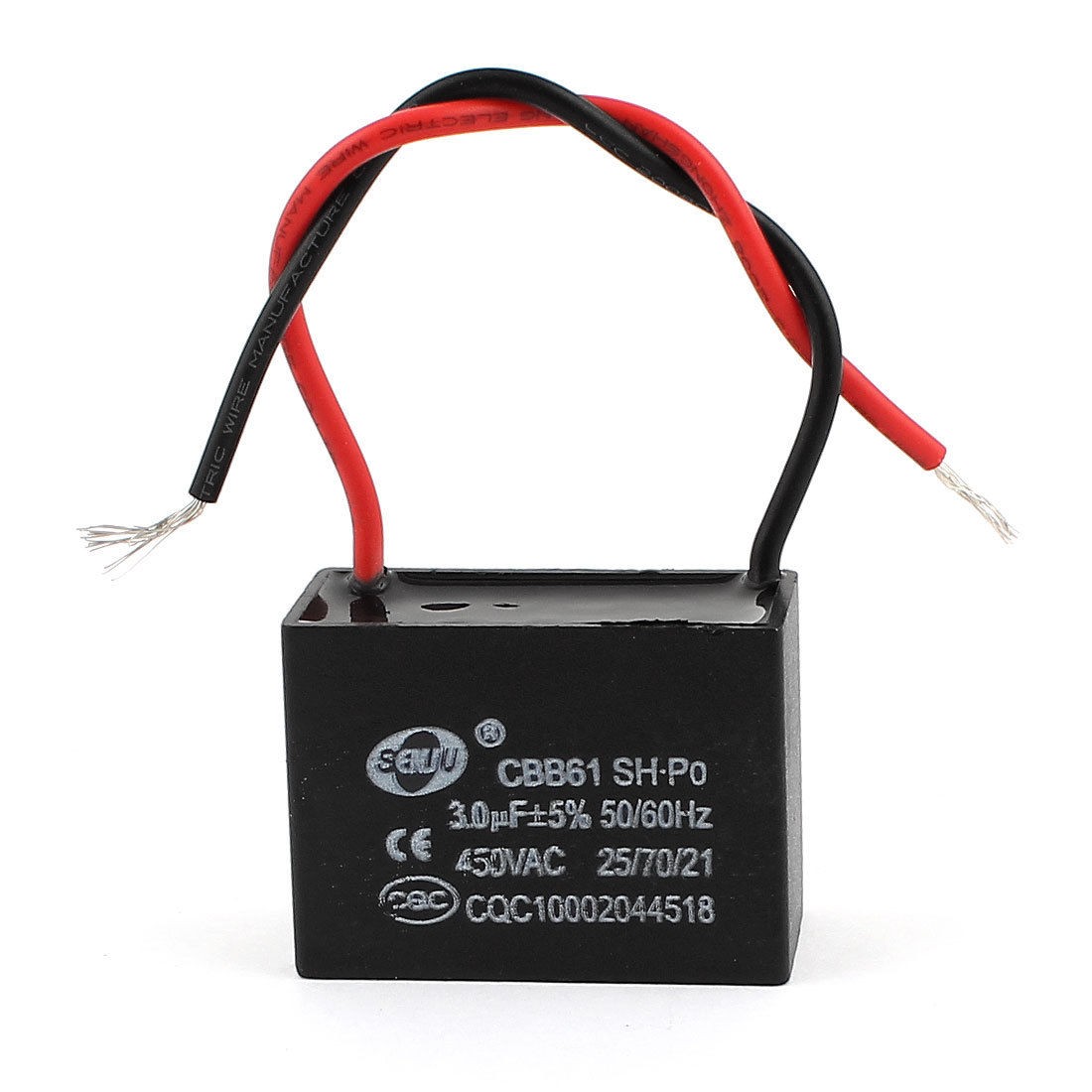 Metallized Polypropylene 2 Wires Motor Fan Running Capacitor AC 450V 3uF CBB61