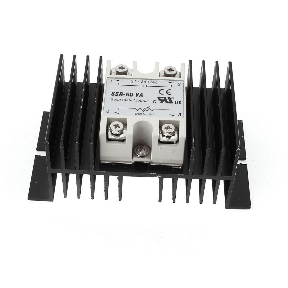 SSR-60VA 470K Ohm 2W Control Black Aluminum Heat Sink 1 Phase Solid State Relay