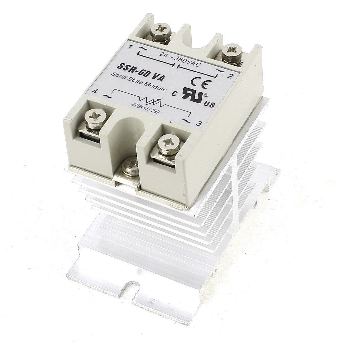 470K Ohm 2W to AC 24-380V 60A Single Phase SSR Solid State Relay w Heat Sink