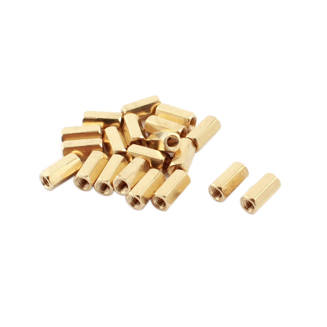 20Pcs M3 x 10mm Female Thread Gold Tone Brass Standoff Hexagonal Spacer