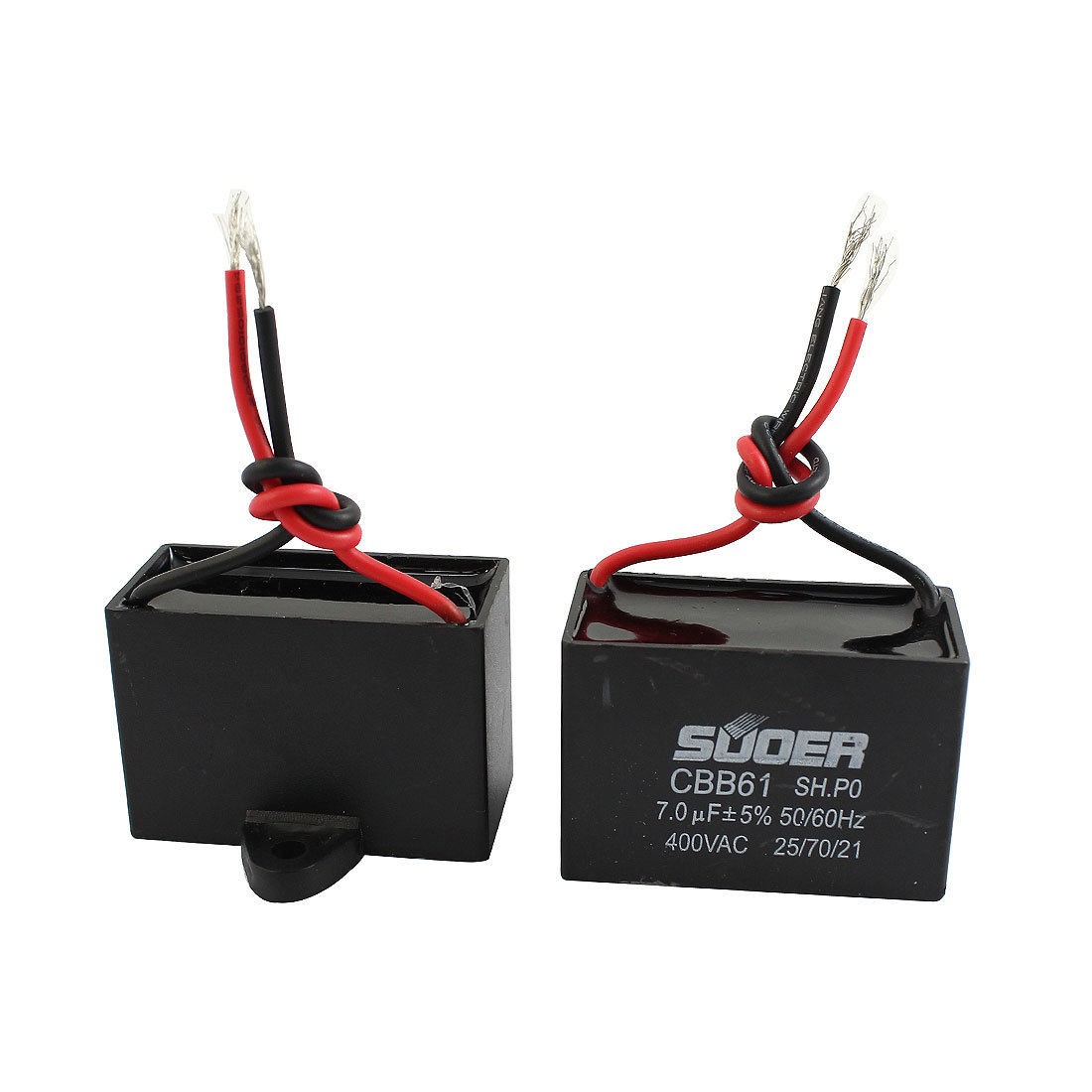 CBB61 AC 400V 7uF Wired Polypropylene Film Motor Run Capacitor 2 Pcs