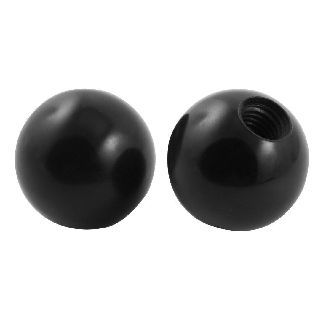 2Pcs 32mm Diameter Plastic Ball w M10 Threaded Blind Hole Handling Knob Black