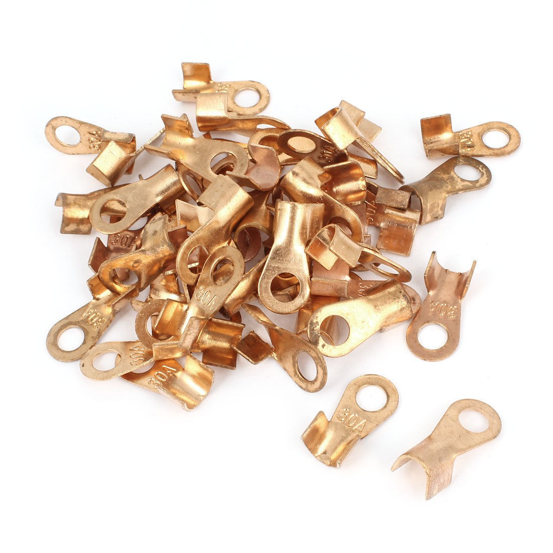 50 Pcs 30A Open Cable Connector Ring Lug Copper Passing Through Terminals