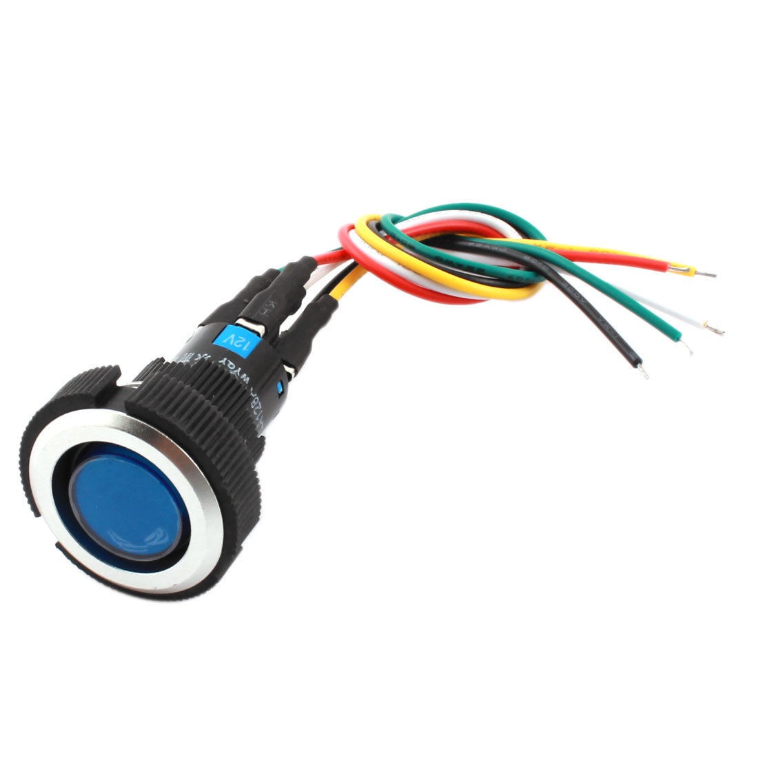 DC 12V 22mm Panel Mount SPDT Latching Push Button Switch w Blue Pilot Lamp