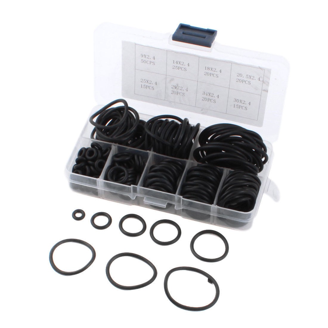 185Pcs 2.4mm 8 Size Flexible Black Rubber Oil Seal Filter O Rings Washers Set