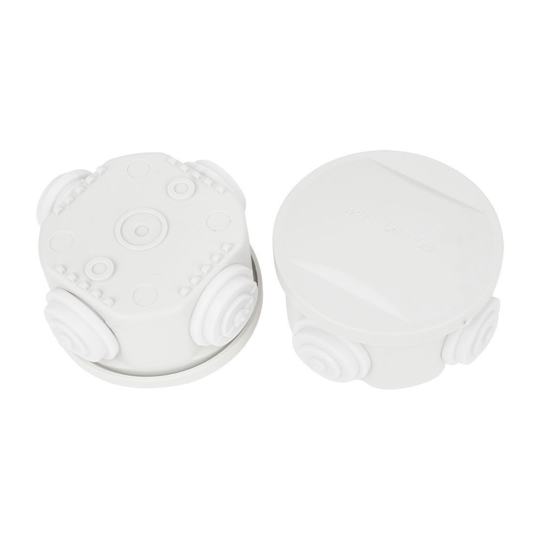 2 Pcs White ABS IP44 Waterproof 50x50mm 4 Cable Entries Round Junction Box