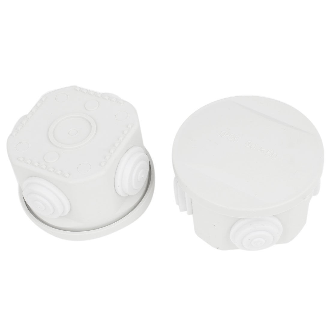 2 x White ABS Waterproof 80x50mm Round Electric Power Junction Box