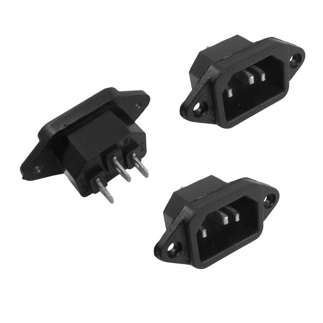 3 Pcs 10A 3 Pins Panel Mount C14 Power Connector Black for Rice Cooker