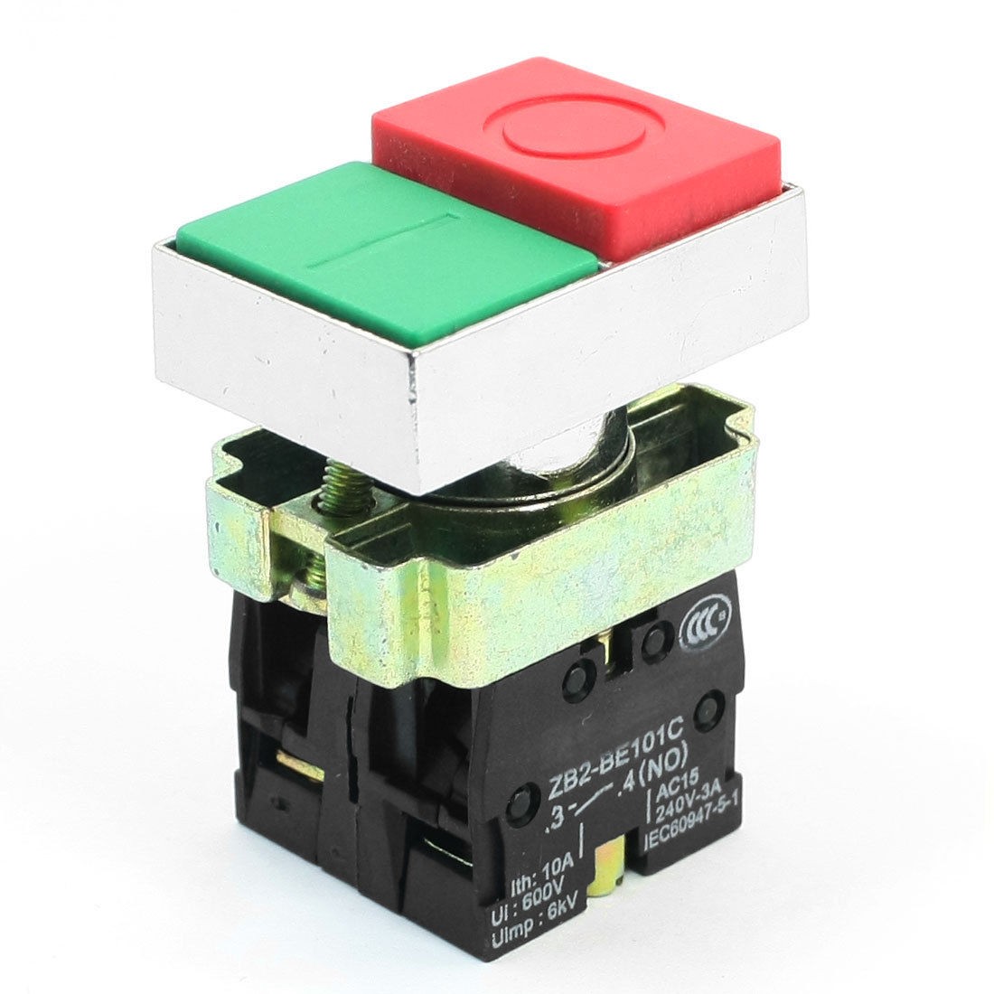 ZB2-BE102C DPST Momentary 2-Buttons Green Red Push Button Switch 600V 10A